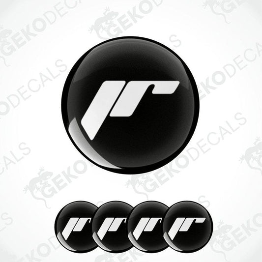 A set of black vinyl decals with a white 'JAPAN RACING' logo design, typically used as car wheel decals.