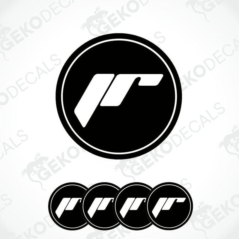A set of black vinyl decals with a white 'JAPAN RACING' logo design, typically used as car wheel decals.