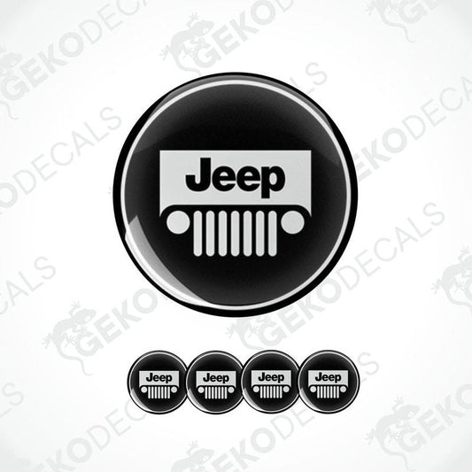 A set of black vinyl decals with the Jeep logo, including four different designs featuring the Jeep brand mark.