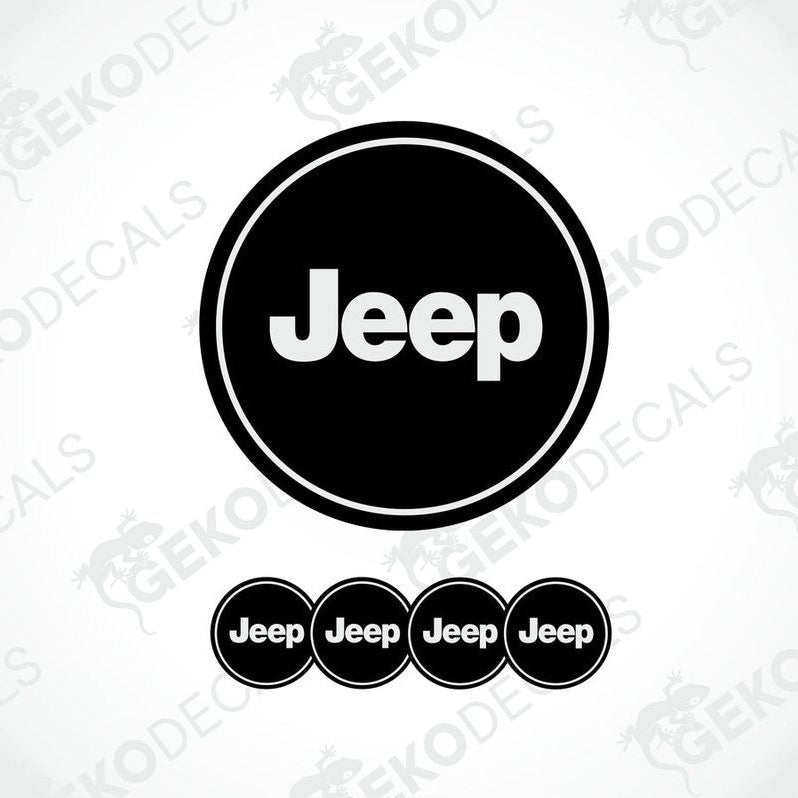 A set of black vinyl decals with the Jeep brand logo.