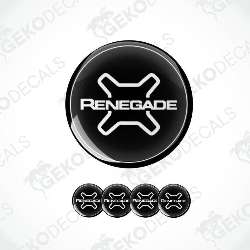 A set of four black vinyl stickers with the white RENEGADE brand logo on them.