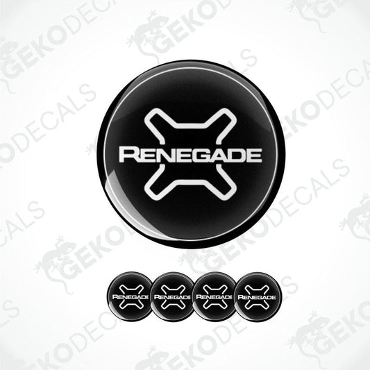 A set of four black vinyl stickers with the white RENEGADE brand logo on them.