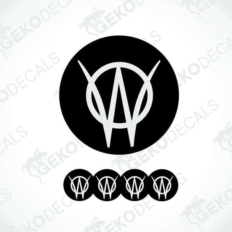 A set of black vinyl decals with the text 'WILLYS' displayed on them, presented against a white background.