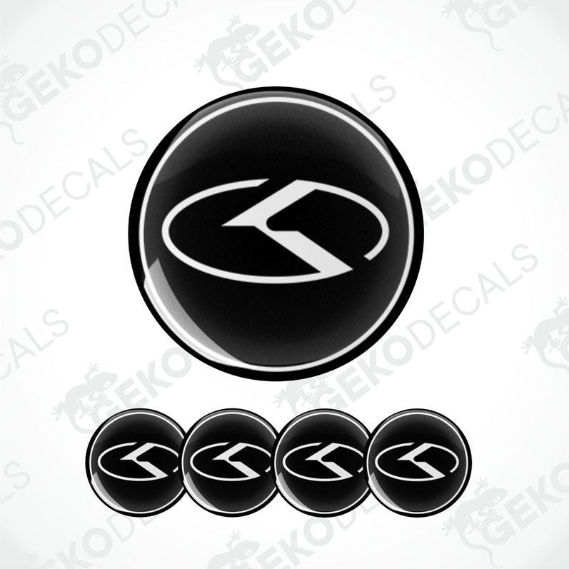 A set of four black vinyl stickers with a dome shape and the KIA brand logo in the center.