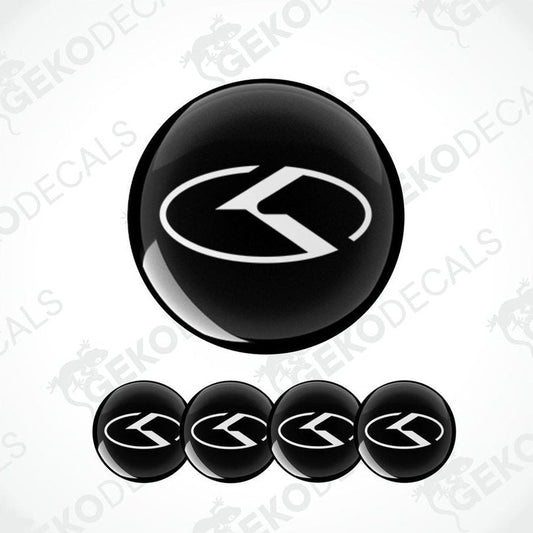 A set of four black vinyl stickers with a dome shape and the KIA brand logo in the center.