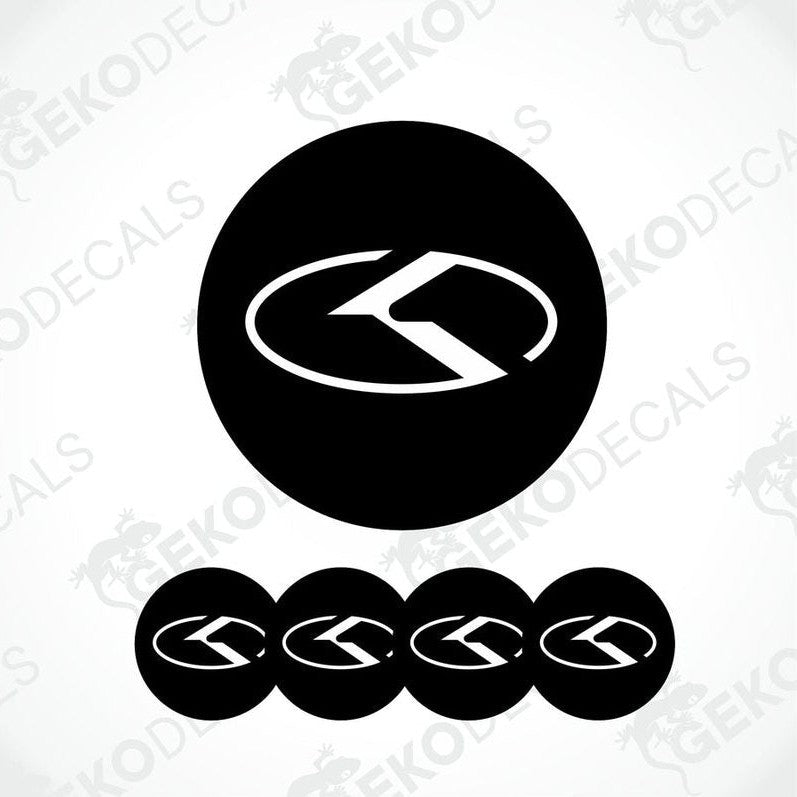 A set of four black vinyl stickers with a dome shape and the KIA brand logo in the center.