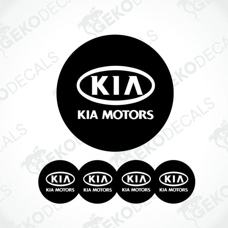 A set of four black vinyl stickers with the Kia Motors logo in white.