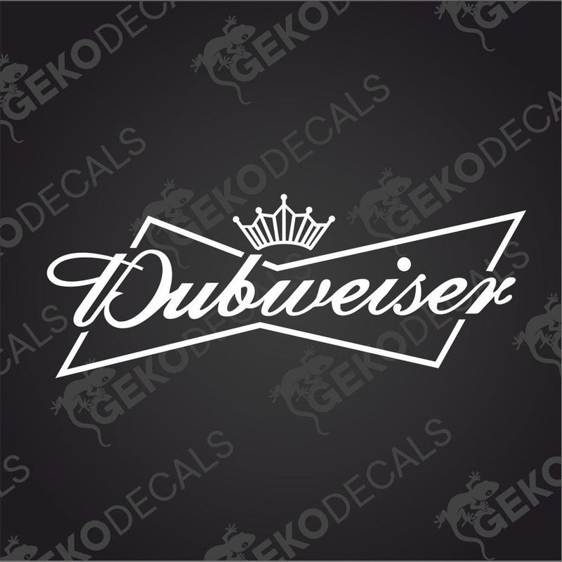White Dubweiser bowtie logo die cut decal with crown detail for car or interior use