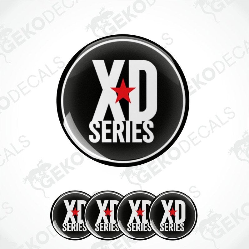 Set of four black vinyl stickers with the words "XD SERIES" and a star-shaped image.