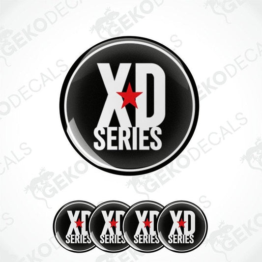 Set of four black vinyl stickers with the words "XD SERIES" and a star-shaped image.