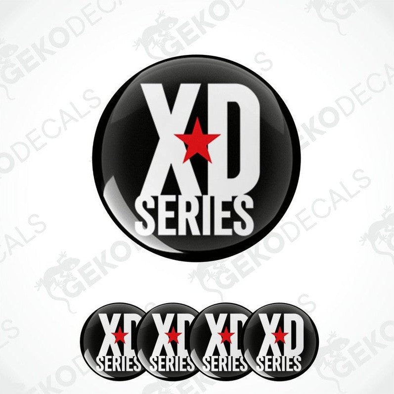 Set of four black vinyl stickers with the words "XD SERIES" and a star-shaped image.
