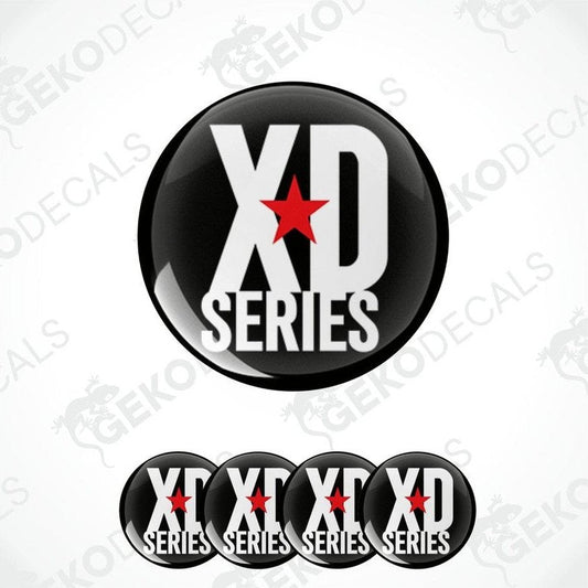 Set of four black vinyl stickers with the words "XD SERIES" and a star-shaped image.