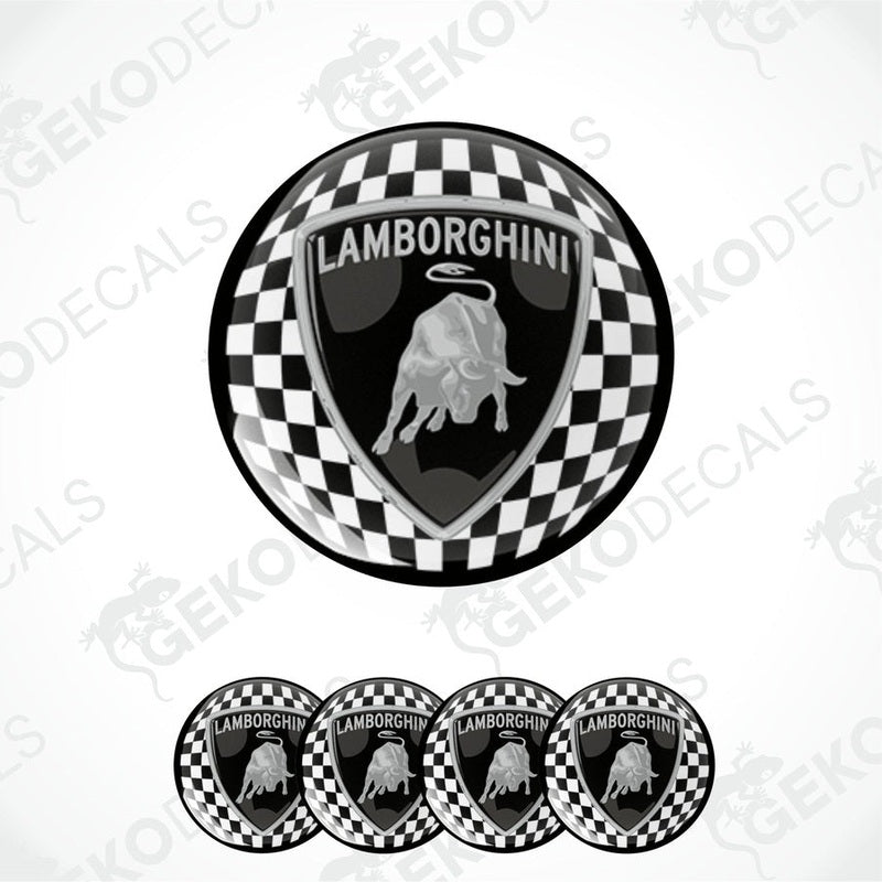 A set of vinyl decals with a polyurethane coating featuring the Lamborghini logo and a checkered pattern.