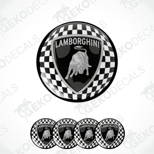 A set of vinyl decals with a polyurethane coating featuring the Lamborghini logo and a checkered pattern.