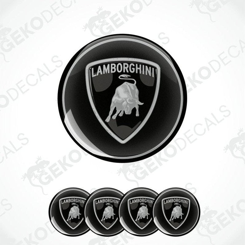 A set of four black vinyl decals with the Lamborghini logo, which includes a depiction of a bull's head inside a shield.