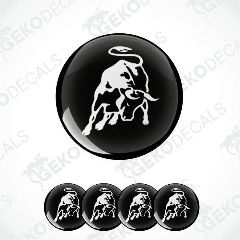 A set of four black and white vinyl decals featuring the Lamborghini logo.