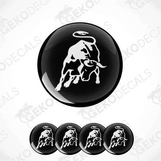 A set of four black and white vinyl decals featuring the Lamborghini logo.