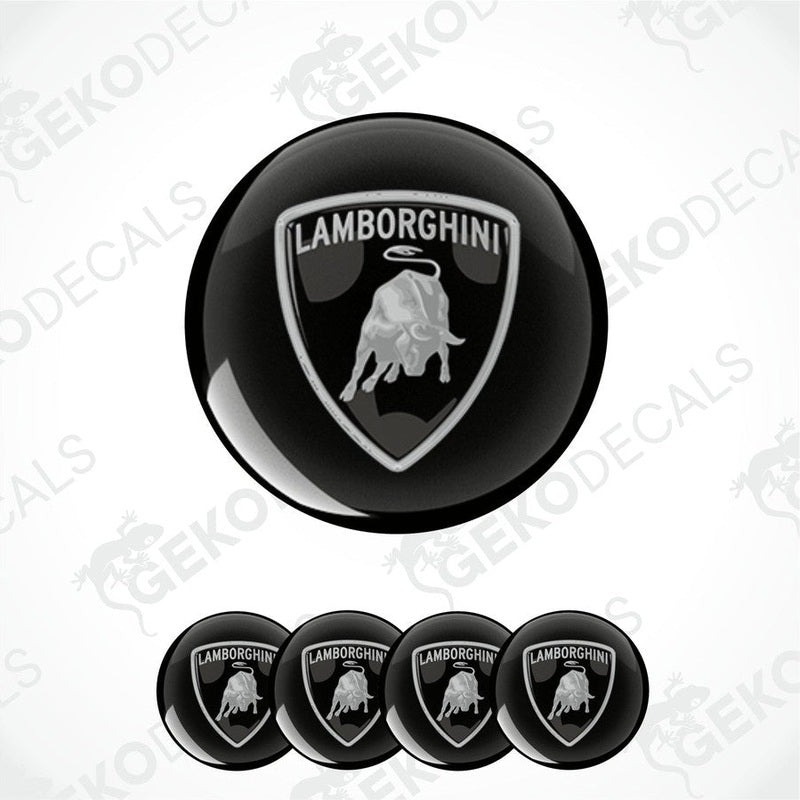 A set of black vinyl decals with the Lamborghini logo, including four different sizes for car customization.