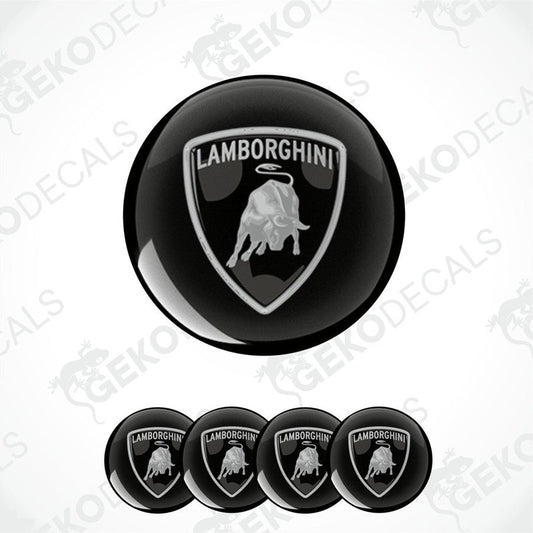 A set of black vinyl decals with the Lamborghini logo, including four different sizes for car customization.