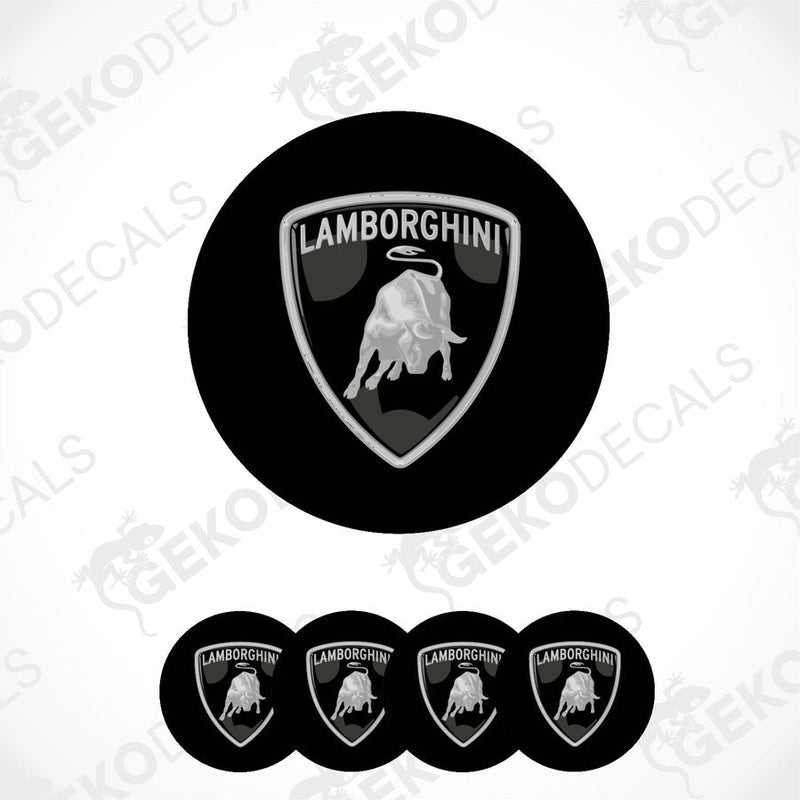 A set of black vinyl decals with the Lamborghini logo, including four different sizes for car customization.