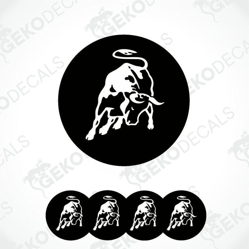 A set of four black and white vinyl decals featuring the Lamborghini logo.