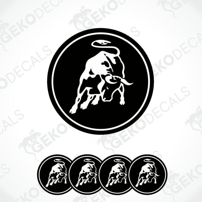 A set of four black and white vinyl decals featuring the Lamborghini logo.