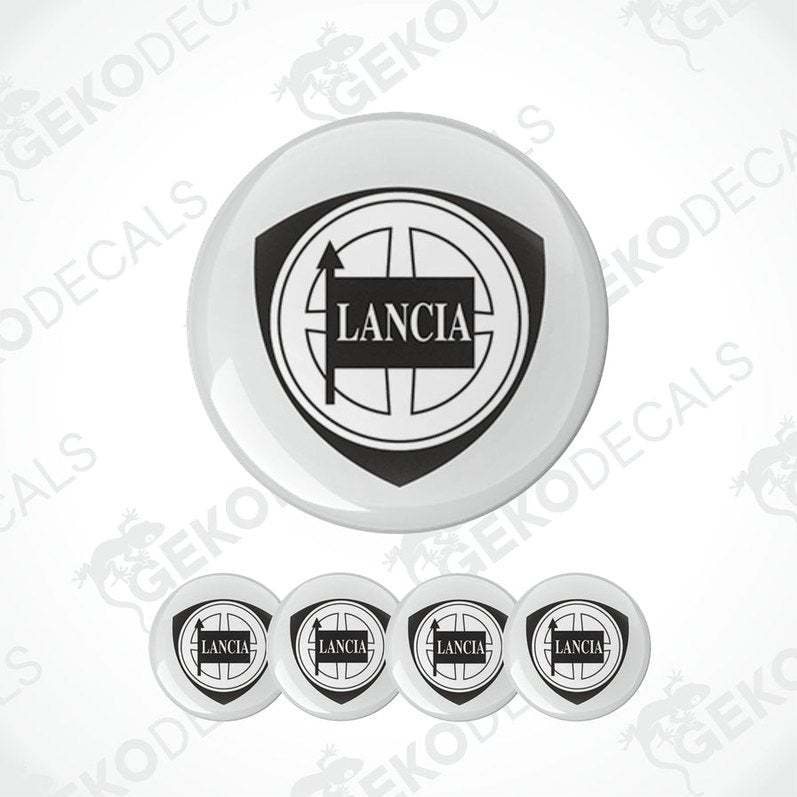 Set of four vinyl decals with polyurethane coating featuring the LANCIA car brand logo.