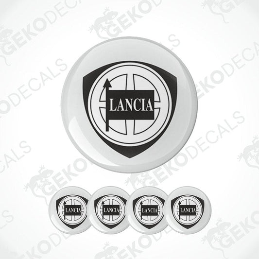 Set of four vinyl decals with polyurethane coating featuring the LANCIA car brand logo.