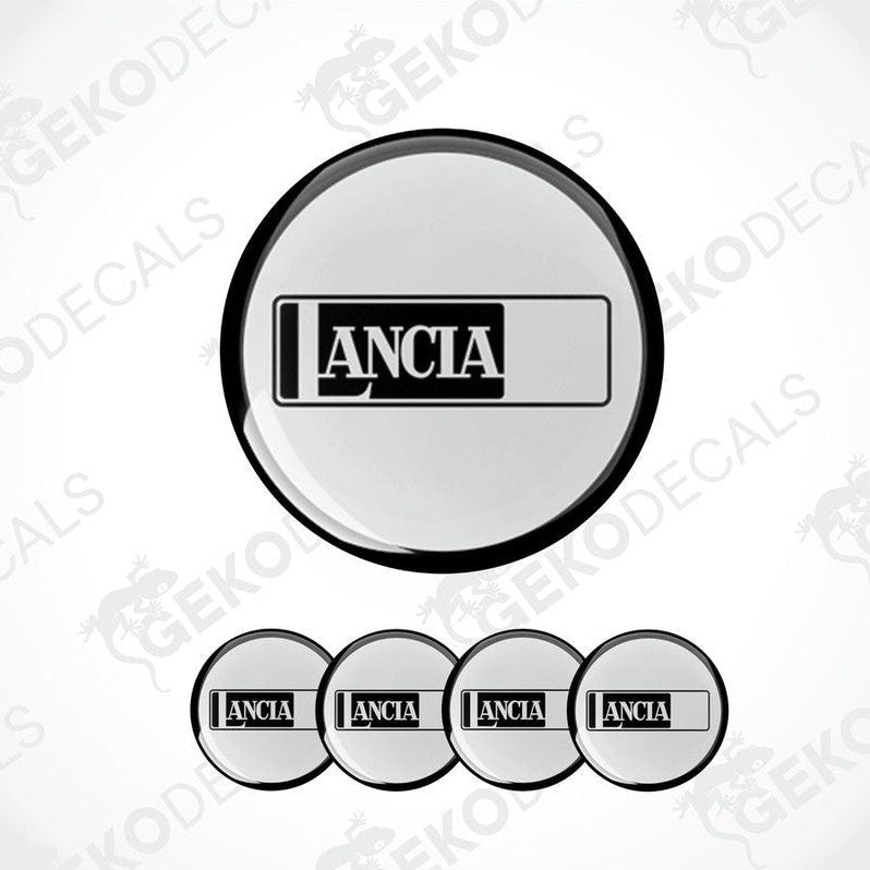 Set of four vinyl decals with polyurethane coating featuring the LANCIA car brand logo.