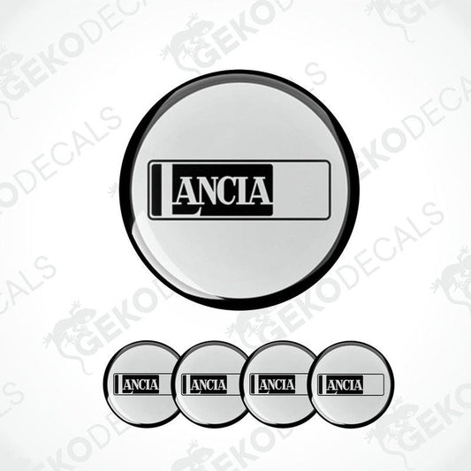 Set of four vinyl decals with polyurethane coating featuring the LANCIA car brand logo.