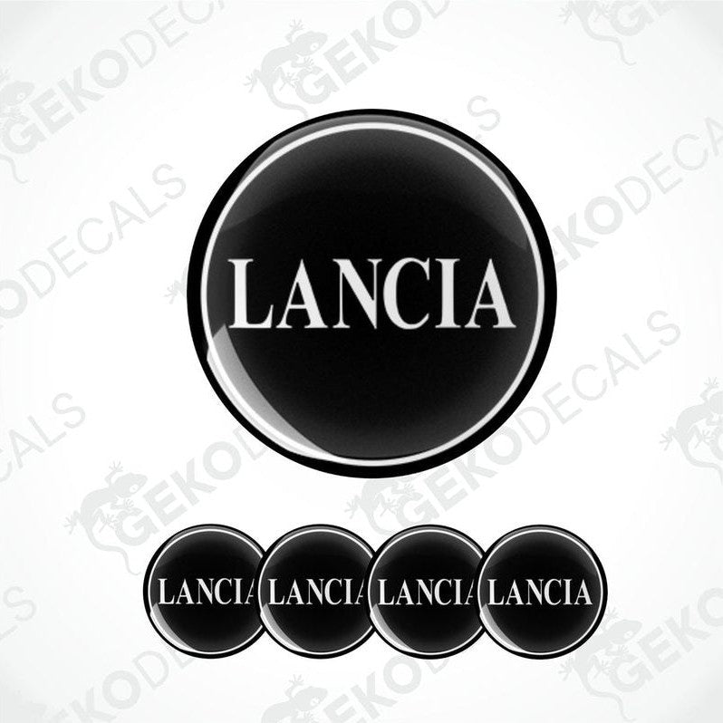 Set of four black vinyl decals with the LANCIA brand logo.