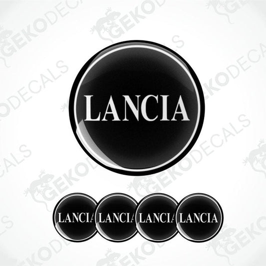 Set of four black vinyl decals with the LANCIA brand logo.