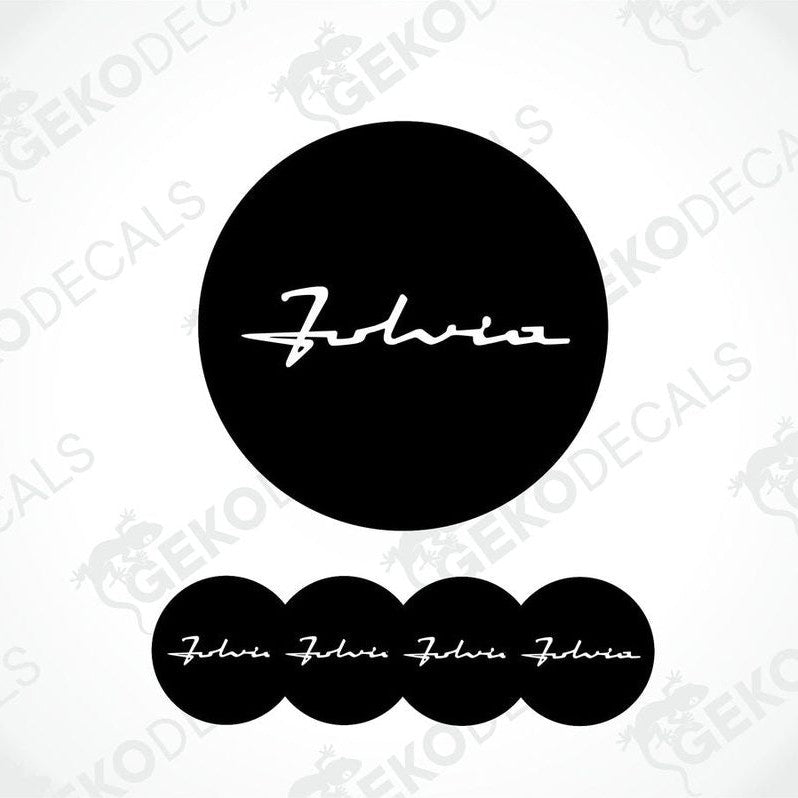 Set of four black vinyl decals with the text 'LANCIA FABIA' on them, presented against a white background.