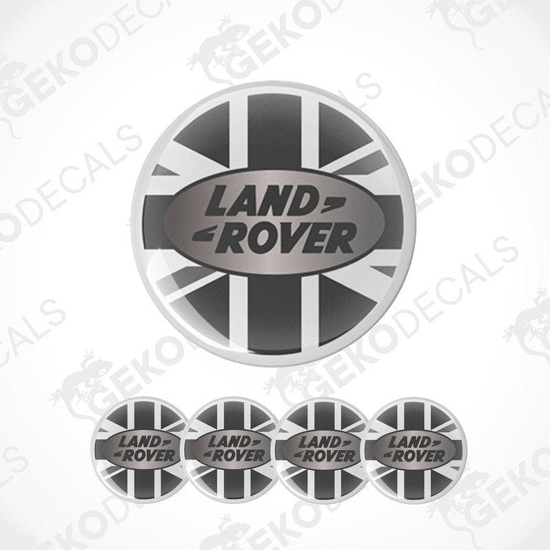 A set of vinyl decals for a car, featuring the Land Rover brand logo with a Union Jack design.