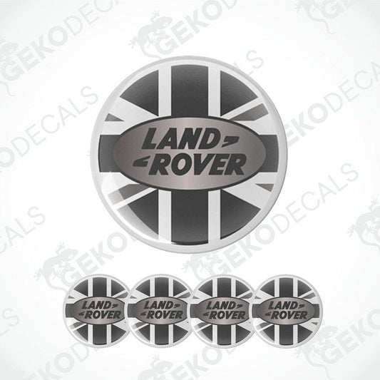 A set of vinyl decals for a car, featuring the Land Rover brand logo with a Union Jack design.