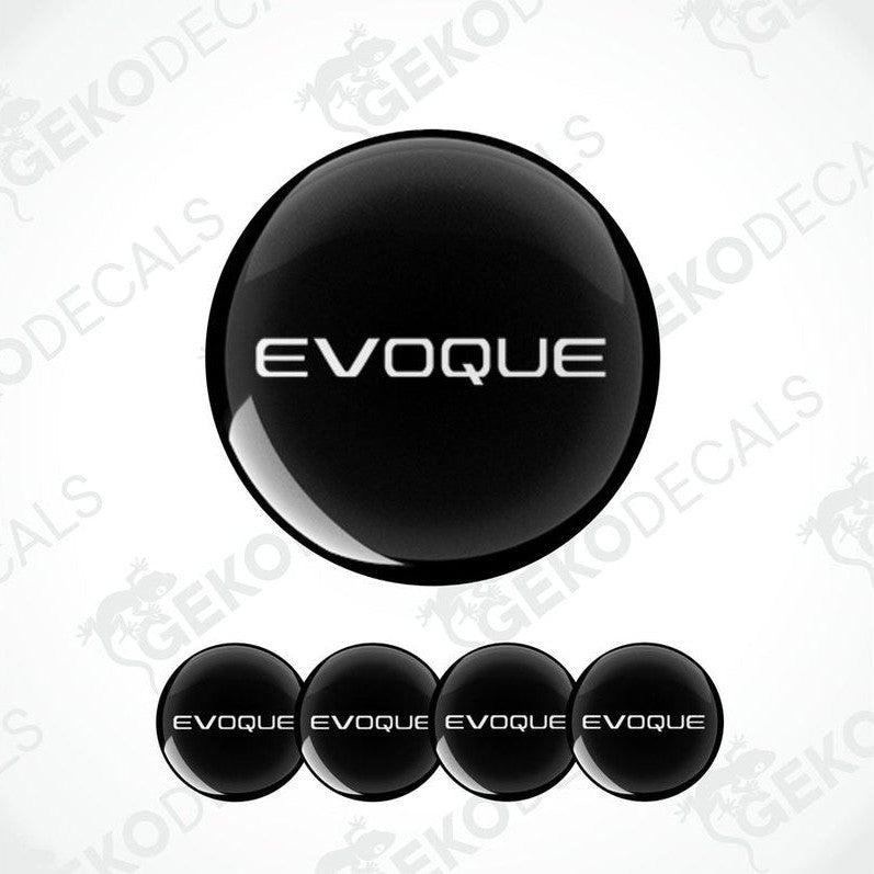 Set of four black vinyl decals with the word 'EVOQUE' printed in white, arranged in a specific pattern.