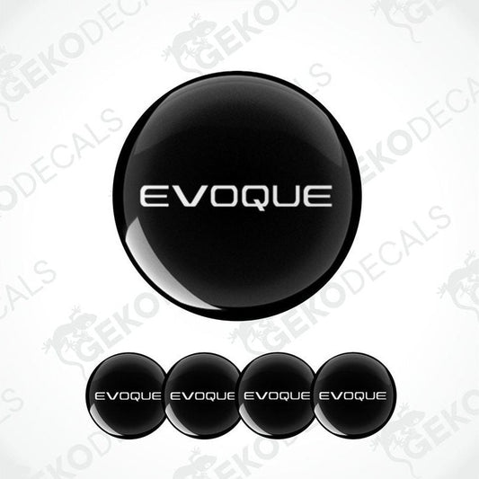 Set of four black vinyl decals with the word 'EVOQUE' printed in white, arranged in a specific pattern.