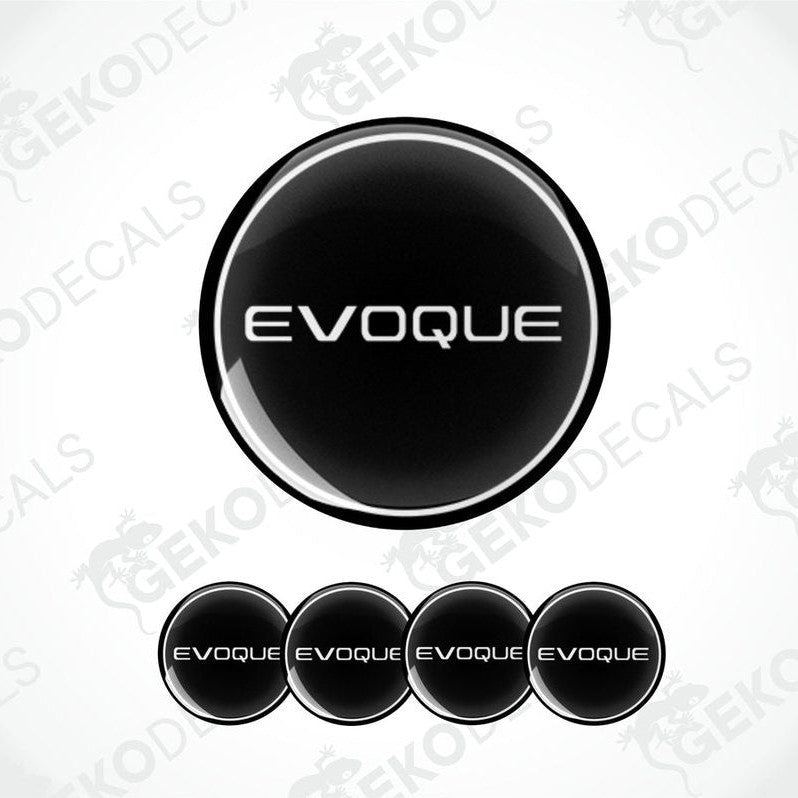 Set of four black vinyl decals with the word 'EVOQUE' printed in white, arranged in a specific pattern.
