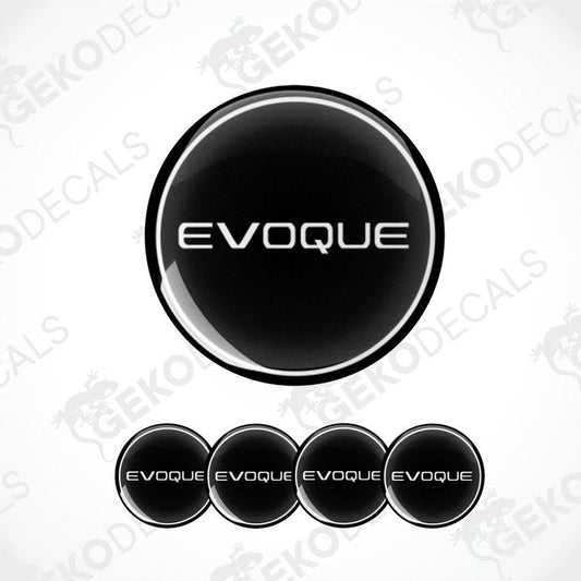 Set of four black vinyl decals with the word 'EVOQUE' printed in white, arranged in a specific pattern.