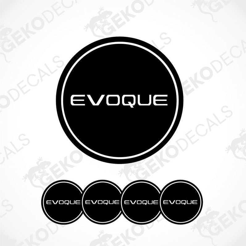 Set of four black vinyl decals with the word 'EVOQUE' printed in white, arranged in a specific pattern.
