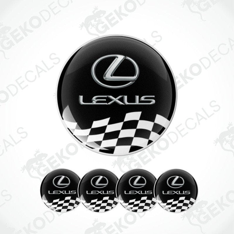 A set of black and white vinyl decals with a Lexus logo and checkered pattern.