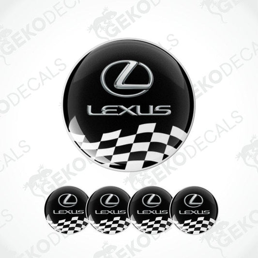 A set of black and white vinyl decals with a Lexus logo and checkered pattern.