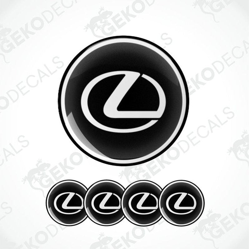 A set of four black vinyl stickers with a LEXUS brand logo design.