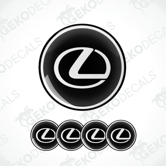 A set of four black vinyl stickers with a LEXUS brand logo design.