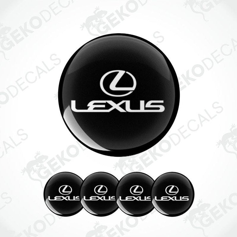A set of four black vinyl stickers with a LEXUS brand logo design.