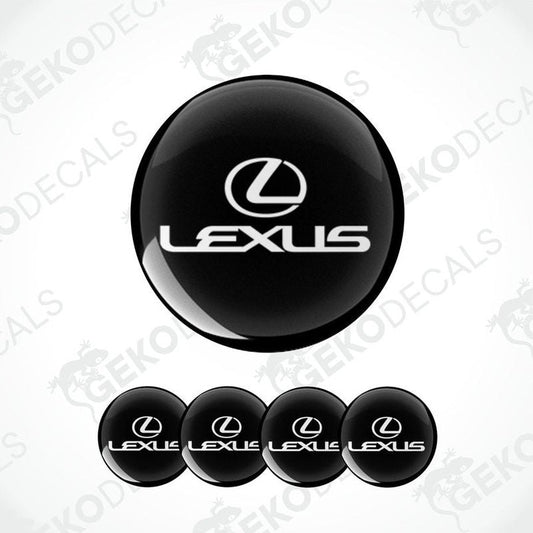 A set of four black vinyl stickers with a LEXUS brand logo design.