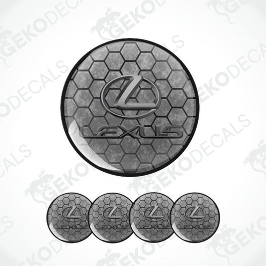A set of four black vinyl decals with a polyurethane coating featuring a geometric pattern and the LEXUS logo.