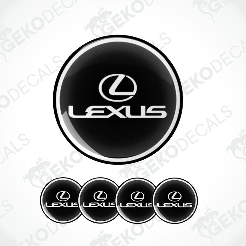 A set of four black vinyl stickers with a LEXUS brand logo design.