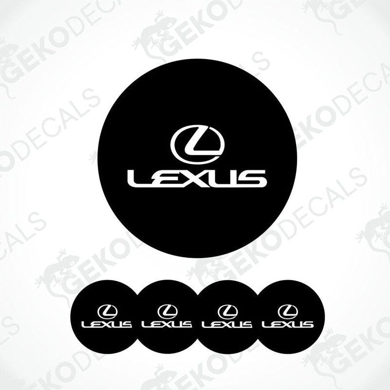 A set of four black vinyl stickers with a LEXUS brand logo design.
