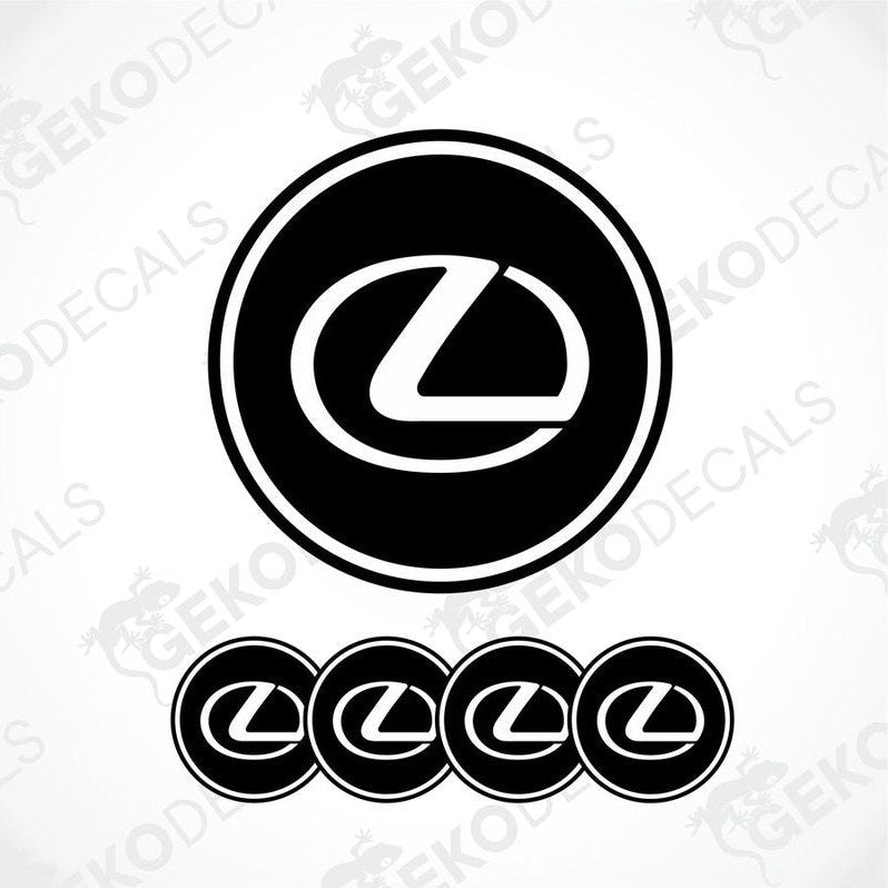 A set of four black vinyl stickers with a LEXUS brand logo design.